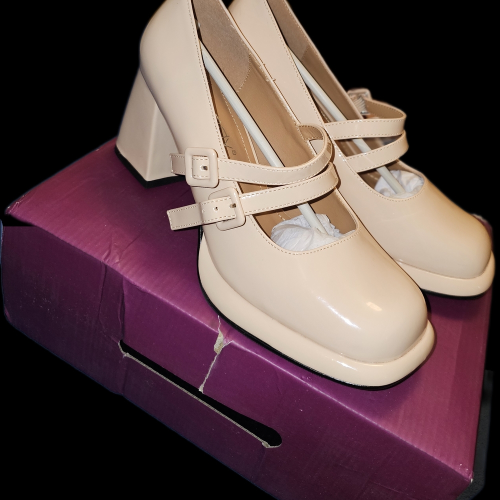 Chic Cream Double Strap Heels